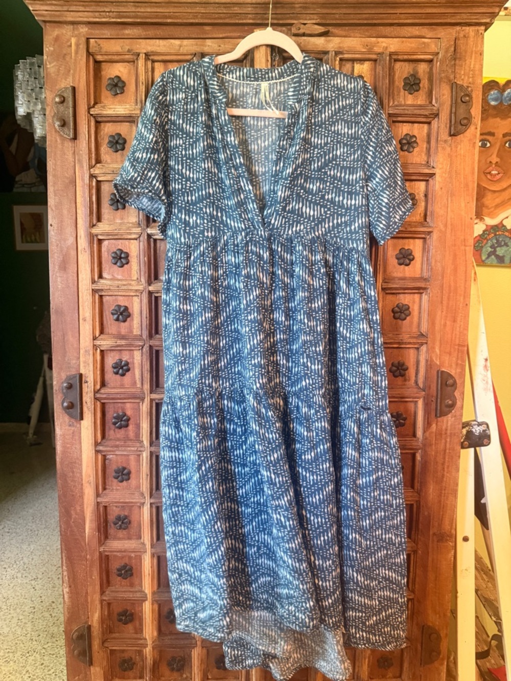 Anthropologie Blue Printed Maxi lounge Dress